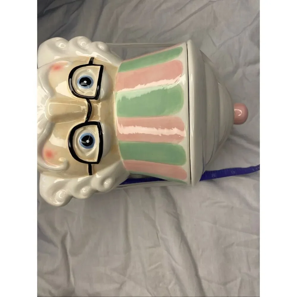 Vintage Christmas Nutcracker Head Cookie Jar Ceramic Canister Holiday Pastel